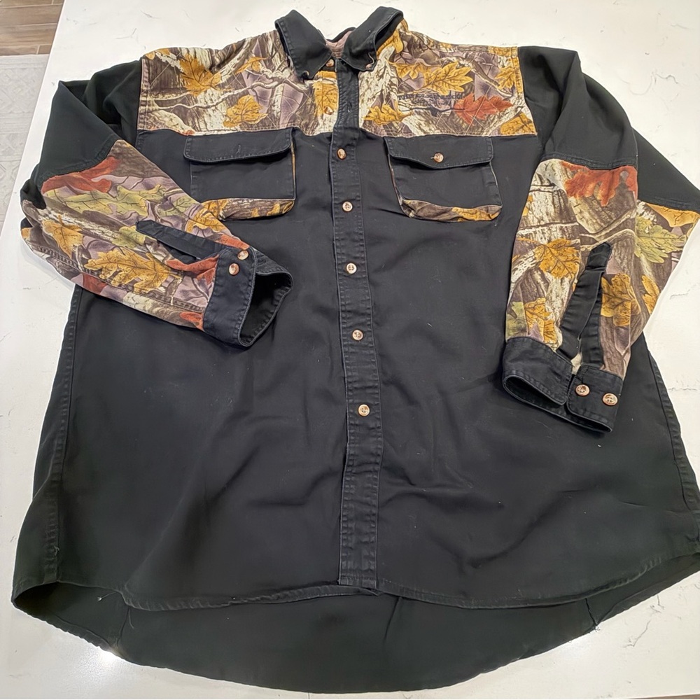 Camo Button-Up Shirt Jacket with Fall Leaf Camo Accents 2XL